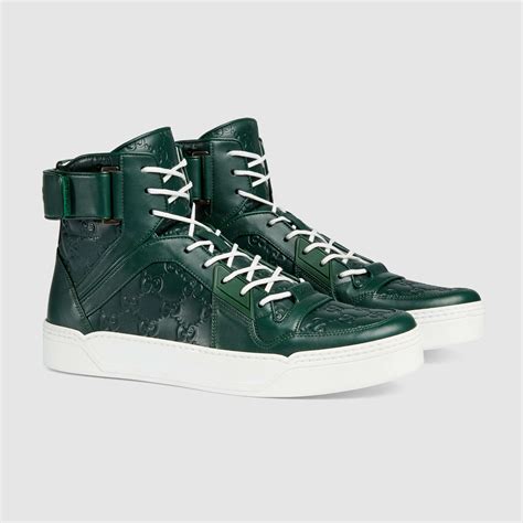 gucci high-top sneakers with green red green signature|Gucci canvas sneakers.